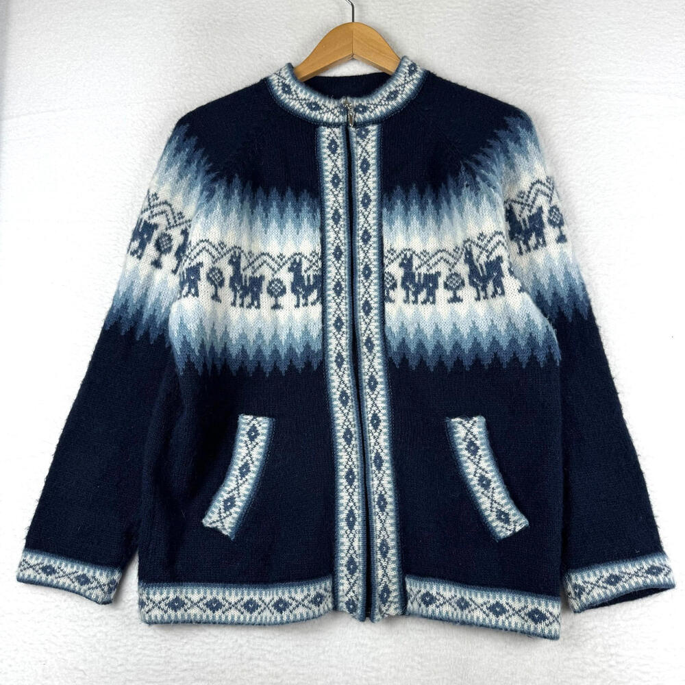 Alpaca Connection Womens Small Peruvian Zip Wool Blend Nordic Fair Isle Sweater